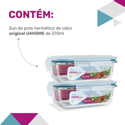 Imagem de Conjunto 2 Potes Vidro Hermético Marmita Mantimentos 370ml