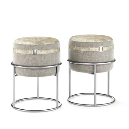 Imagem de Conjunto 2 Puff Dallas redondo com pés em metal para quarto ou sala - Cinza com Creme