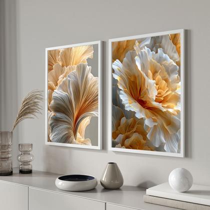 Imagem de Conjunto 2 Quadros Decorativos com Moldura Caixa Abstrato Floral  Kit para Sala, Escritorio, Hall Cozinha