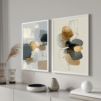 Imagem de Conjunto 2 Quadros Decorativos com Moldura Caixa Abstrato Moderno  Kit para Sala, Escritorio, Hall Cozinha