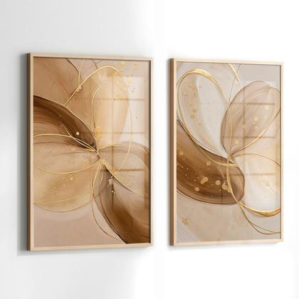 Imagem de Conjunto 2 Quadros Decorativos com Moldura e Acrilico Cristal Vidro Geometrico Azul  Kit para Sala, Escritorio, Hall Cozinha