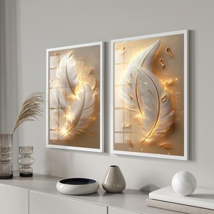 Imagem de Conjunto 2 Quadros Decorativos com Moldura e Acrilico Cristal Vidro Madeira 3D Arte  Kit para Sala, Escritorio, Hall Cozinha