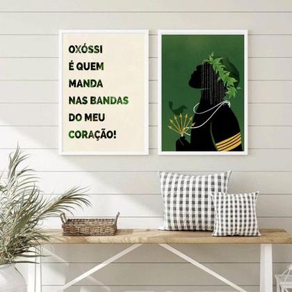 Imagem de Conjunto 2 Quadros Oxóssi É Quem Manda No MeuCoração 45x34cm
