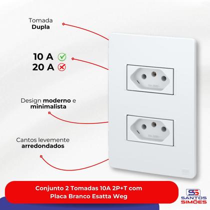 Imagem de Conjunto 2 Tomadas 10A 2P+T com Placa Branco Esatta Weg