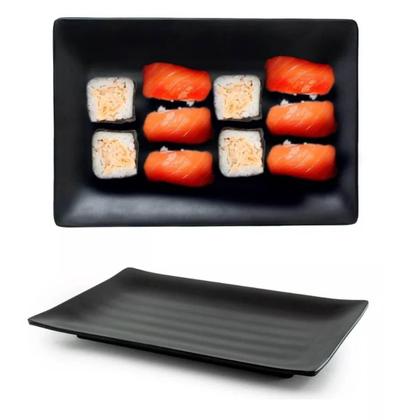 Imagem de Conjunto 2 Travessas Retangulares 24,5x16,5cm de Melamina Preto Lyor Comida Japonesa