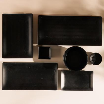 Imagem de Conjunto 2 Travessas Retangulares 24,5x16,5cm de Melamina Preto Lyor Comida Japonesa