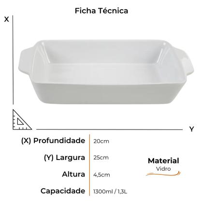 Conjunto 2 Travessas Retangulares de Vidro Branco 1,3L e 2L Opal / Tropical - Original Glass Imagem de Conjunto 2 Travessas Retangulares de Vidro Branco 1,3L e 2L Opal / Tropical