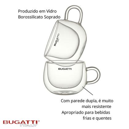 Imagem de Conjunto 2 Xícaras Chá Café Parede Dupla com Alça 200ml Vidro Borossilicato Quente Frio Térmico Resistente Jogo Italiano Bebida Cozinha Bugatti
