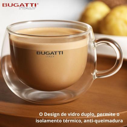 Imagem de Conjunto 2 Xícaras Chá Café Parede Dupla com Alça 200ml Vidro Borossilicato Quente Frio Térmico Resistente Jogo Italiano Bebida Cozinha Bugatti