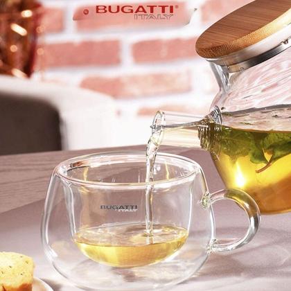 Imagem de Conjunto 2 Xícaras Chá Café Parede Dupla com Alça 200ml Vidro Borossilicato Quente Frio Térmico Resistente Jogo Italiano Bebida Cozinha Bugatti