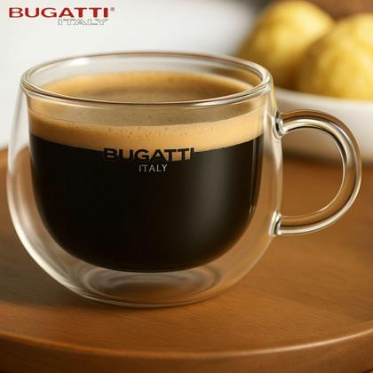 Imagem de Conjunto 2 Xícaras Chá Café Parede Dupla com Alça 200ml Vidro Borossilicato Quente Frio Térmico Resistente Jogo Italiano Bebida Cozinha Bugatti