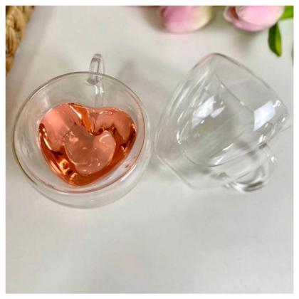 Imagem de Conjunto 2 Xicaras para Café/Chá Coração Parede Dupla Vidro 230ml - 7899768013758