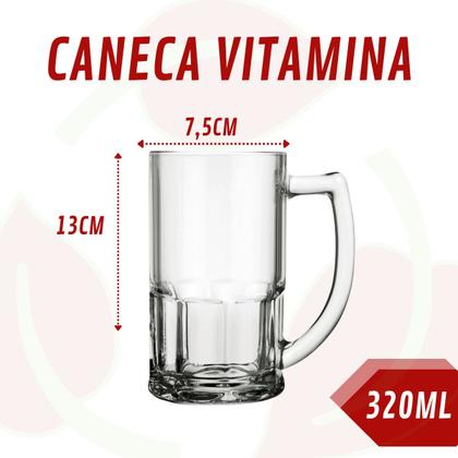 Imagem de Conjunto 24 Canecas Vidro 320 ML Linha Vitamina Cervejas Bar