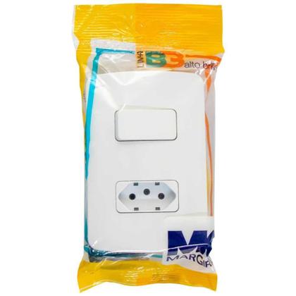 Imagem de Conjunto 2x4 Interruptor 1 Tecla Simples + 1 Tomada 10A B3 Margirius