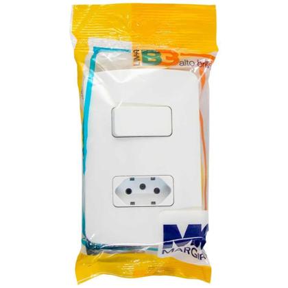 Imagem de Conjunto 2X4 Interruptor 1 Tecla Simples + 1 Tomada 10A B3