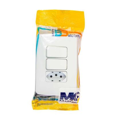 Imagem de Conjunto 2x4 Interruptor 2 Teclas Simples + 1 Tomada 10A B3 Margirius