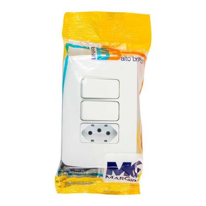 Imagem de Conjunto 2x4 Interruptor 2 Teclas Simples + 1 Tomada 20A B3 Margirius