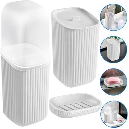 Imagem de Conjunto 3 Acessórios De Banheiro Kit Completo Porta Escova De Dente Saboneteira Porta Algodão