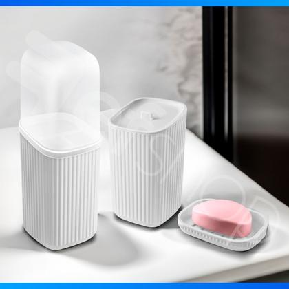 Imagem de Conjunto 3 Acessórios De Banheiro Kit Completo Porta Escova De Dente Saboneteira Porta Algodão