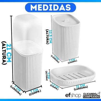 Imagem de Conjunto 3 Acessórios De Banheiro Kit Completo Porta Escova De Dente Saboneteira Porta Algodão