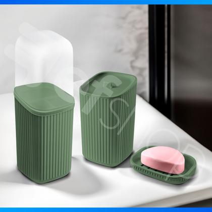 Imagem de Conjunto 3 Acessórios De Banheiro Kit Completo Porta Escova De Dente Saboneteira Porta Algodão