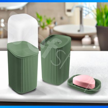 Imagem de Conjunto 3 Acessórios De Banheiro Kit Completo Porta Escova De Dente Saboneteira Porta Algodão