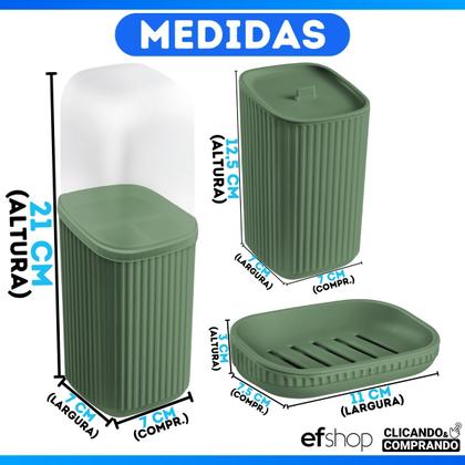 Imagem de Conjunto 3 Acessórios De Banheiro Kit Completo Porta Escova De Dente Saboneteira Porta Algodão