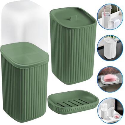 Imagem de Conjunto 3 Acessórios De Banheiro Kit Completo Porta Escova De Dente Saboneteira Porta Algodão