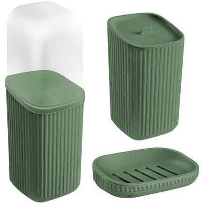 Imagem de Conjunto 3 Acessórios De Banheiro Kit Completo Porta Escova De Dente Saboneteira Porta Algodão