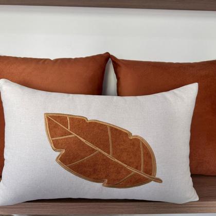 Imagem de Conjunto 3 Almofadas Linho e Veludo Bordado Folha Seca