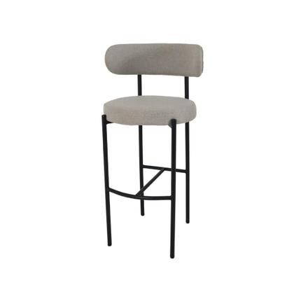 Imagem de Conjunto 3 Banquetas Altas Camelia Estofada Linho Cinza com Encosto para Cozinha Sala Balcão e Área Gourmet