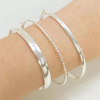 Imagem de Conjunto 3 Bracelete Pulseira Grossa Rígido Prata