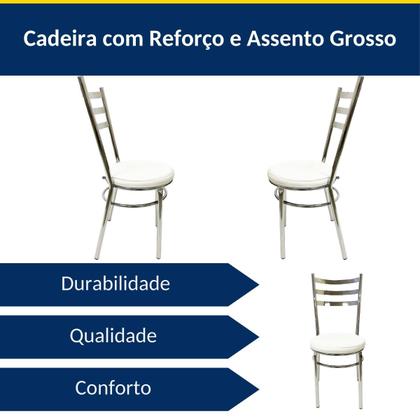 Imagem de Conjunto 3 Cadeiras de Cozinha Redonda Reforçada Cromada Assento Grosso Branco