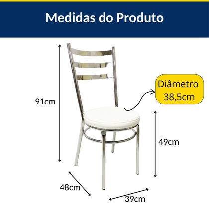 Imagem de Conjunto 3 Cadeiras de Cozinha Redonda Reforçada Cromada Assento Grosso Branco