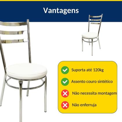 Imagem de Conjunto 3 Cadeiras de Cozinha Redonda Reforçada Cromada Assento Grosso Branco