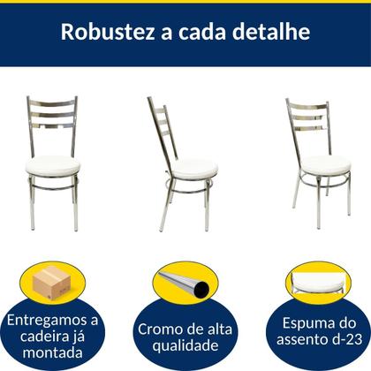Imagem de Conjunto 3 Cadeiras de Cozinha Redonda Reforçada Cromada Assento Grosso Branco