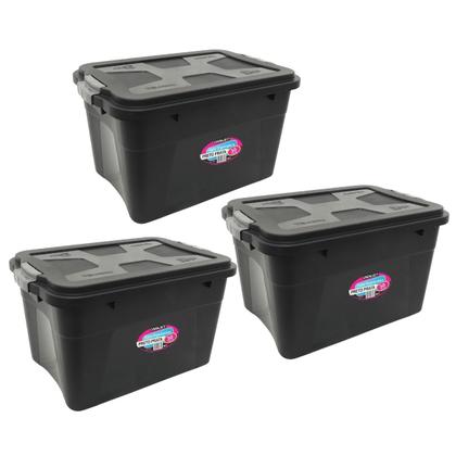 Imagem de Conjunto 3 Caixas Organizadoras 30 Litros Média-Grande Com Trava Prateada - Uninjet