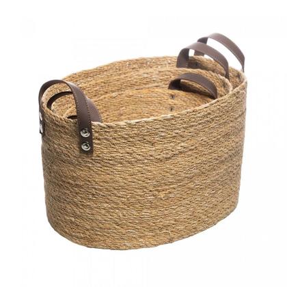 Imagem de Conjunto 3 Cestos Organizadores Ovais de Fibra Natural com Alça Wolff