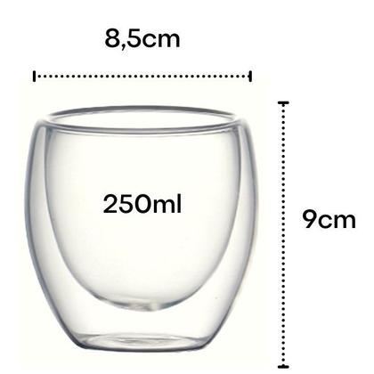 Imagem de Conjunto 3 Copos Duplo de Vidro Parede Dupla 250 ml Café Expresso Cerveja Chopp Chá Kit Com 3 Peças