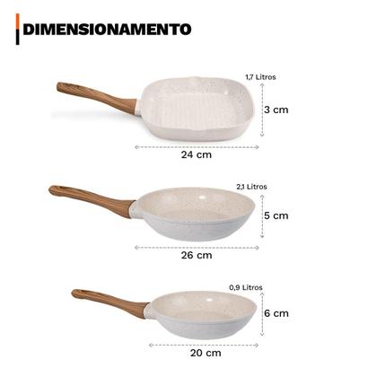Imagem de Conjunto 3 Frigideiras Revestimento Cerâmico Antiaderente Fundo Triplo Indução