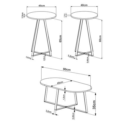 Imagem de Conjunto 3 Mesas Centro e Lateral Redonda Industrial