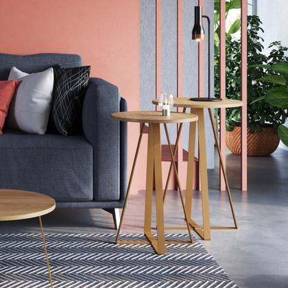 Imagem de Conjunto 3 Mesas Centro e Lateral Redonda Industrial