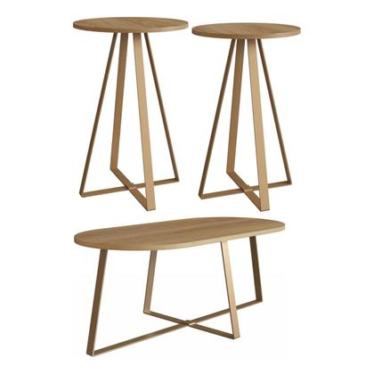 Imagem de Conjunto 3 Mesas Centro e Lateral Redonda Industrial