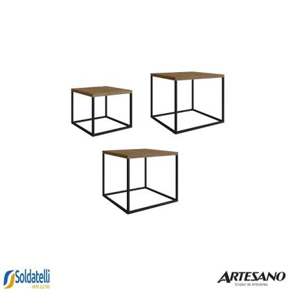 Imagem de Conjunto 3 mesas quadrada cube 24808 preto fosco e vermont base preto fosco - artesano