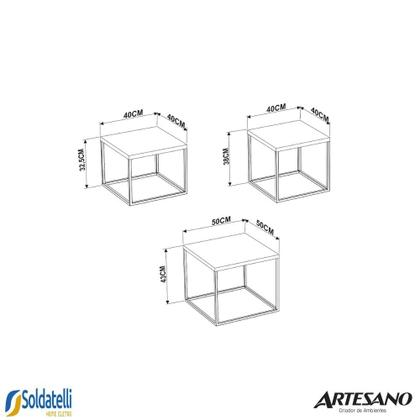 Imagem de Conjunto 3 mesas quadrada cube 24808 preto fosco e vermont base preto fosco - artesano