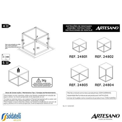 Imagem de Conjunto 3 mesas quadrada cube 24808 preto fosco e vermont base preto fosco - artesano