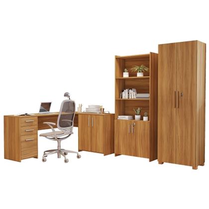 Imagem de Conjunto 3 Peças 1 Mesa em L 2 Gavetas 3 Portas 2 Armários Espresso Móveis Freijó Marrom