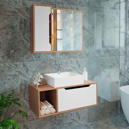Imagem de Conjunto 3 Peças Para Banheiro BN3600X44X45 Amendoa Branco Tecno Mobili