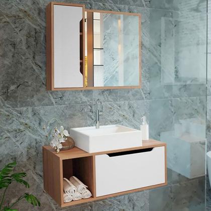 Imagem de Conjunto 3 Peças Para Banheiro BN3600X44X45 Amendoa Branco Tecno Mobili