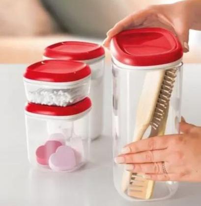 Imagem de Conjunto 3 peças Tupperware Modular Clear Transparente e Tampa Vermelha com Gliter 